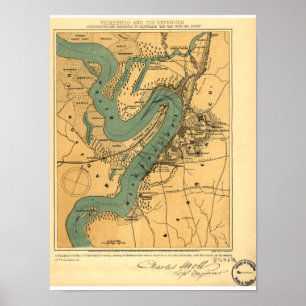 Zivile Kriegs-Karte von Vicksburg und von seiner Poster