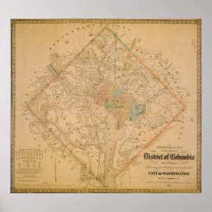 Zivile Kriegskarte von Washington DC 1862 Poster