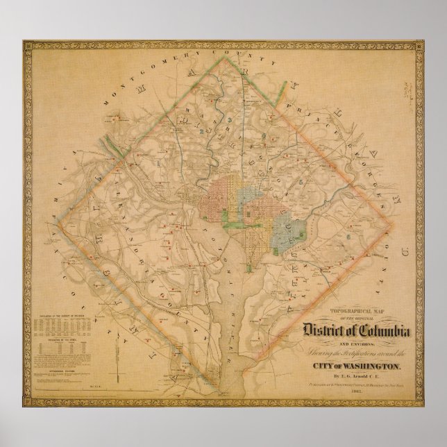 Zivile Kriegskarte von Washington DC 1862 Poster (Vorne)
