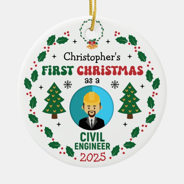 Ziviler Ingenieur Erster Weihnachtsbaum-Individuel Keramik Ornament (Vorne)