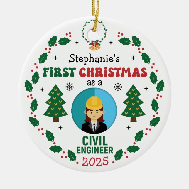 Ziviler Ingenieur Erster WeihnachtsIndividuelle Na Keramik Ornament (Vorne)