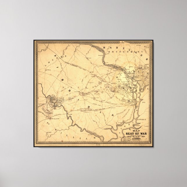 Ziviler Krieg Erste Schlacht bei Bull Run Map Plat Leinwanddruck (Vorderseite)