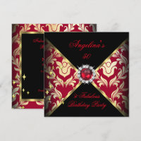 ZIZAGO DESIGN Fabulous 50 Red Gold Damask Party