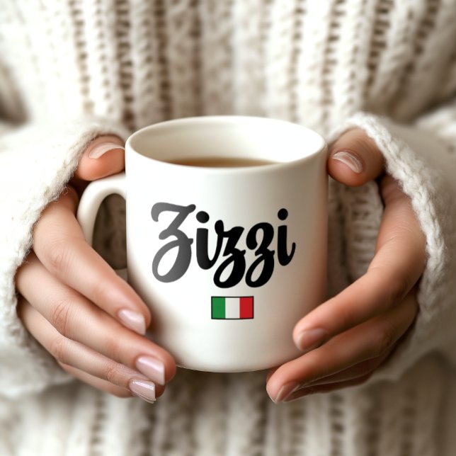 Zizzi Italian Flag Mug Kaffeetasse (Woman's Hands holding Zizzi Italian Flag Mug. Affectionate nickname for Aunt or Uncle.)