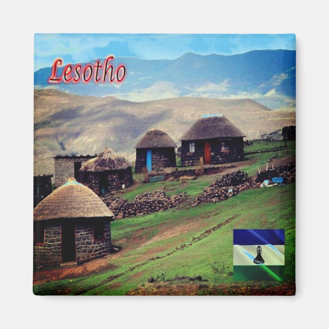 zLS012 LESOTHO, Mountain Village, Afrika, Kühlschr Magnet (Vorne)