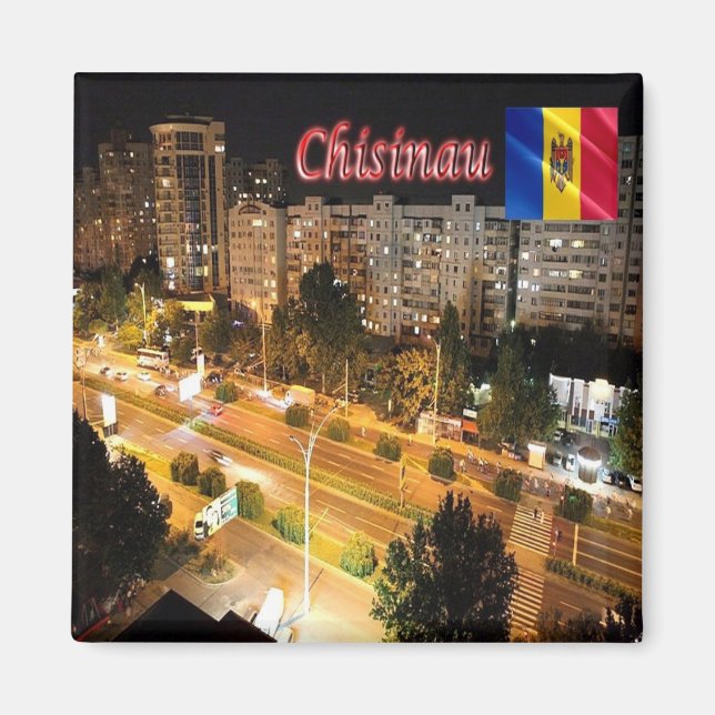 zMD009 CHISINAU Town by Night, Moldau, Kühlschrank Magnet (Vorne)