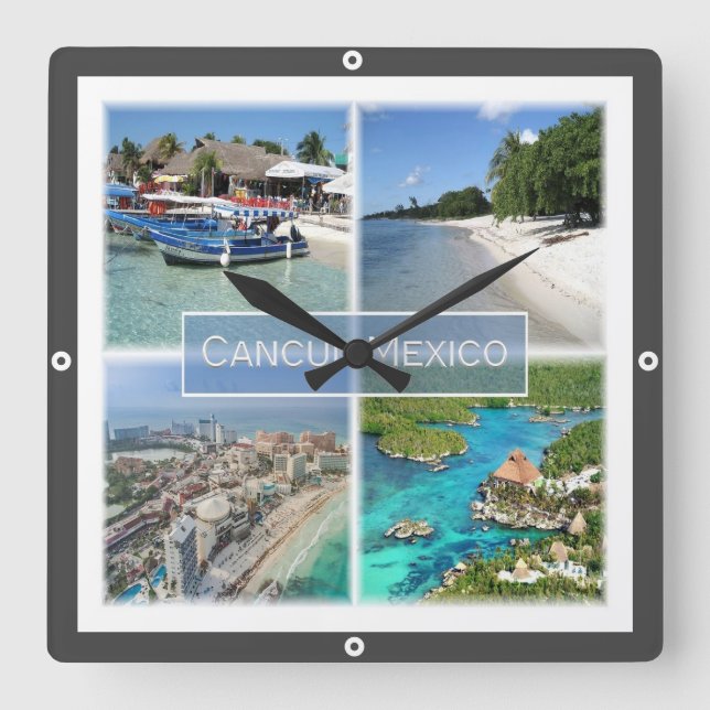 zMX003 CANCUN, Mosaik, Mexiko, Quadratische Wanduhr (Vorderseite)
