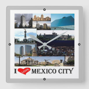 zMX008 Mosaik der MEXIKO STADT I-Liebe, Quadratische Wanduhr