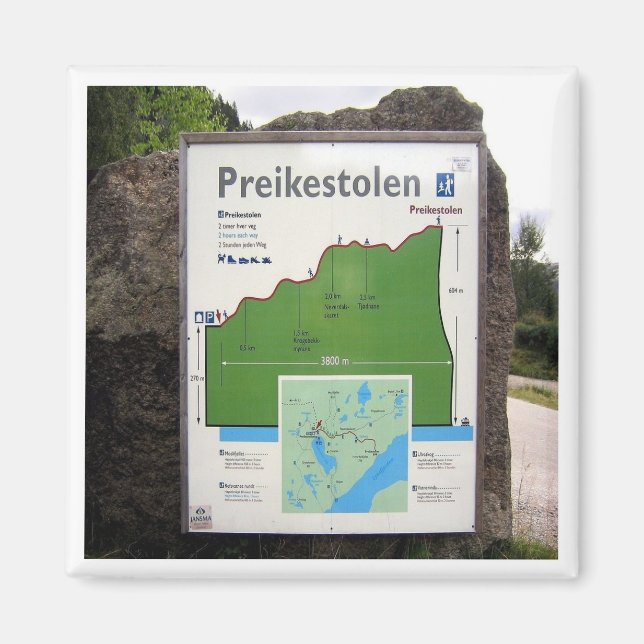 zNO098 PREIKESTOLEN TRAIL MAP Lysefjorden, Norwege Magnet (Vorne)