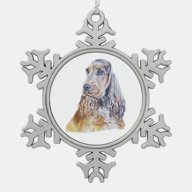Zobel-Englisch Cocker spaniel Schneeflocken Zinn-Ornament (Vorderseite)