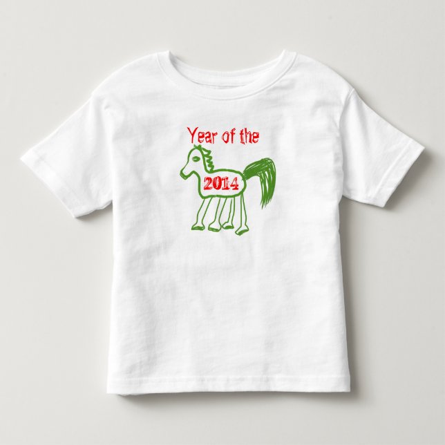 Zodiac 2014 Jahr des Niedlichen grünen Pferdes Kleinkind T-shirt (Vorderseite)