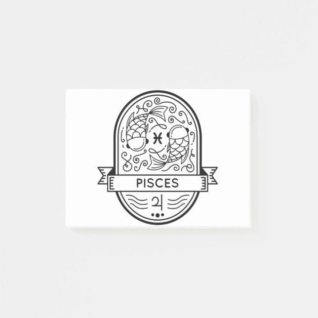 ZODIAC ABZEICHEN SYMBOL PISCES STROKE POST-IT KLEBEZETTEL (Vorderseite)