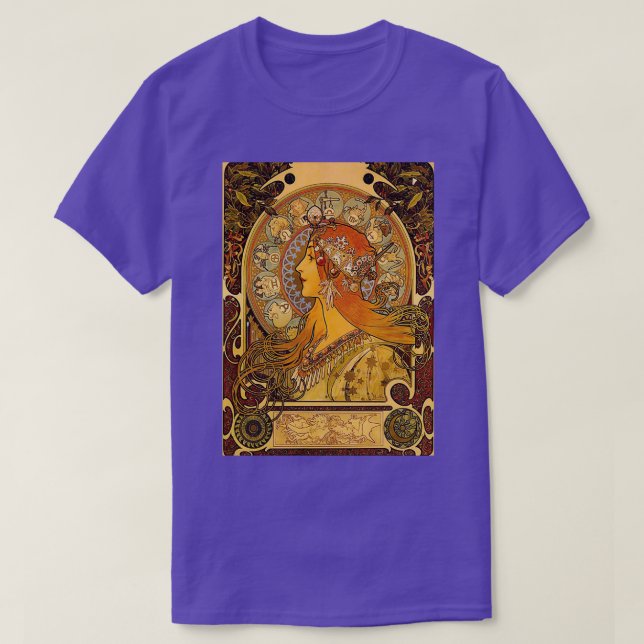 Zodiac Alphonse Mucha Vintage Kunst T-Shirt (Design vorne)
