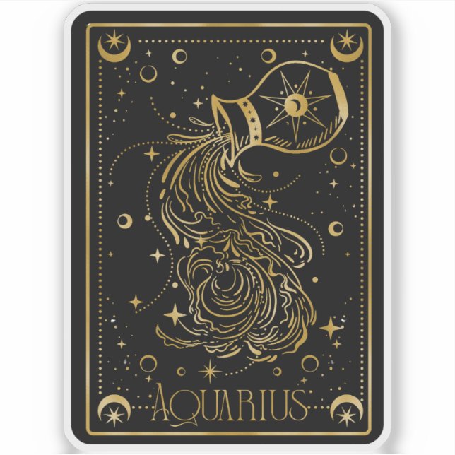 Zodiac Aquarius Astrologie Schwarz & Gold Sticker (Vorderseite)