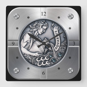 Zodiac ~ Aquarius ~ Celestial ~ Western Astrologie Quadratische Wanduhr