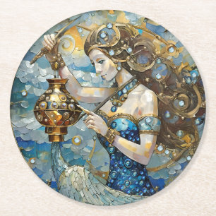 Zodiac - Aquarius Der Wasserträger Runder Pappuntersetzer