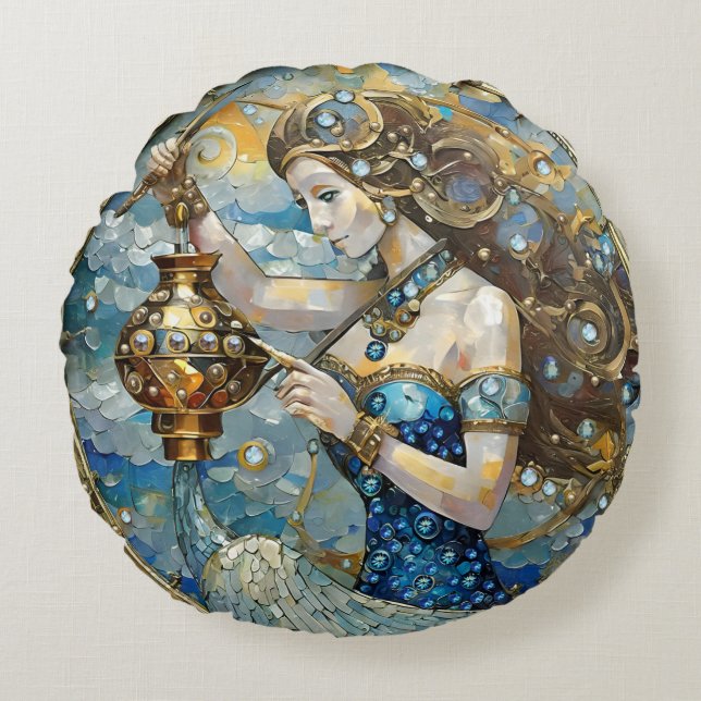 Zodiac - Aquarius Der Wasserträger Rundes Kissen (Vorderseite)