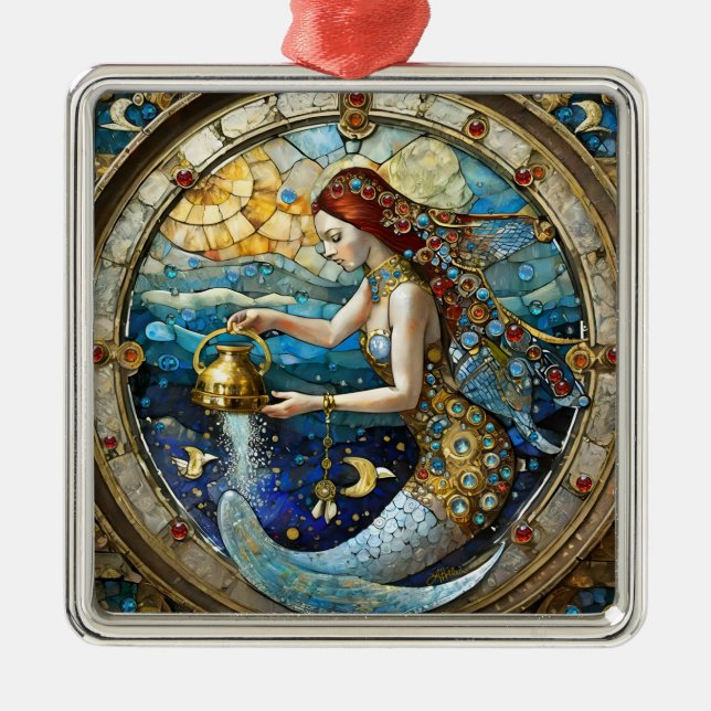 Zodiac - Aquarius Die Meerjungfrau Ornament Aus Metall (Vorne)