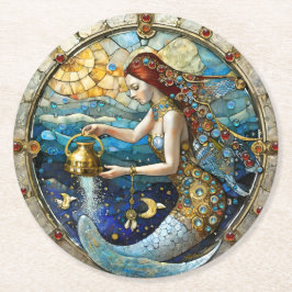 Zodiac - Aquarius Die Meerjungfrau Runder Pappuntersetzer