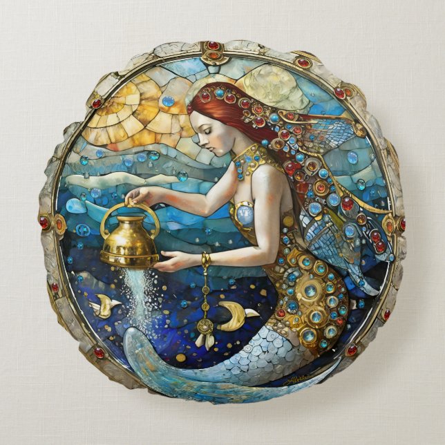 Zodiac - Aquarius Die Meerjungfrau Rundes Kissen (Vorderseite)