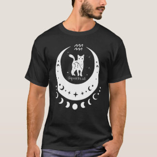 Zodiac Aquarius Horoscope Astrology Cat Crescent M T-Shirt