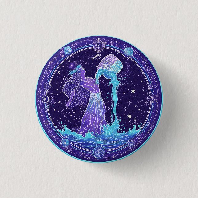 Zodiac Aquarius mit Sternen und mystischen Symbole Button (Vorderseite)