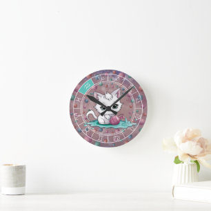 Zodiac Aquarius Niedlich Cat Wheel Planet Astrolog Runde Wanduhr