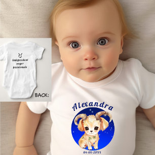 Zodiac Aries Name Birthdate Tracks vorne hinten Baby Strampler
