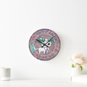 Zodiac Aries Niedliche Katzenradbahn Astrologie Runde Wanduhr