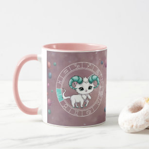 Zodiac Aries Niedliche Katzenradbahn Astrologie Tasse
