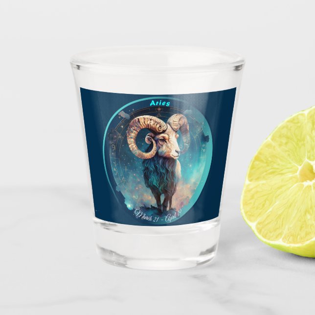 Zodiac Aries Ram "März 21 - 19. April" Schnapsglas (Vorderseite)