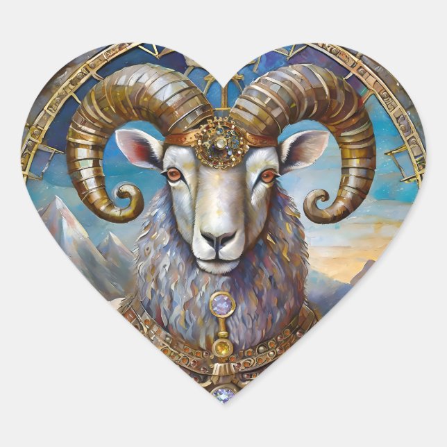Zodiac - Aries the Ram Herz-Aufkleber (Vorderseite)