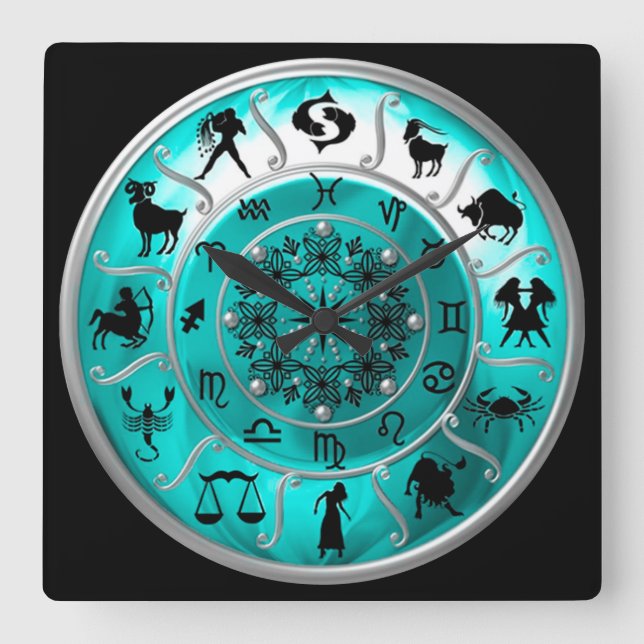 Zodiac - Astrological Signs - Horoscope Quadratische Wanduhr (Vorderseite)