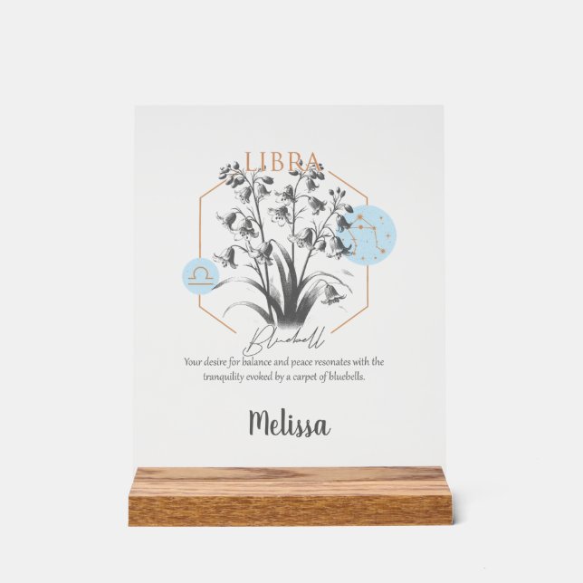 Zodiac Birth Blume Personalisiert Libra Geschenk Acrylschild (Vorderseite)