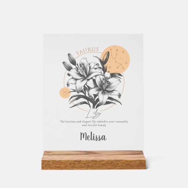 Zodiac Birth Blume Personalisiert Taurus Geschenk Acrylschild (Vorderseite)