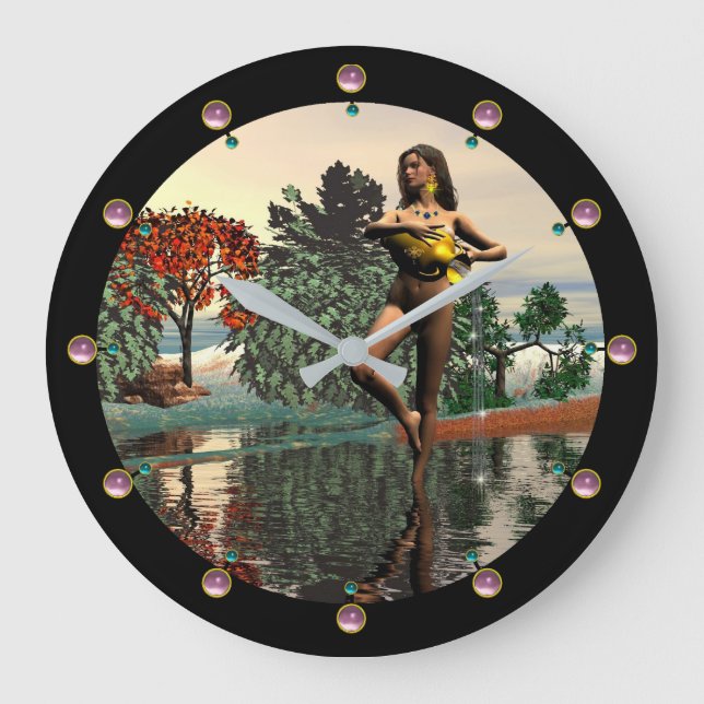 ZODIAC BIRTHDAY SIGNS /AQUARIUS Pink Gems Große Wanduhr (Vorderseite)