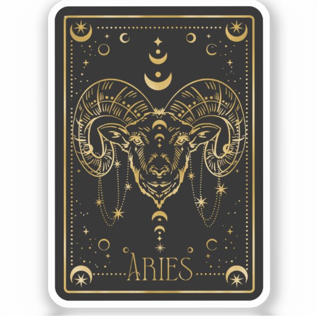 Zodiac Black & Gold Aries Astrologischer Aufkleber (Vorderseite)