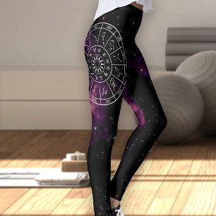 Zodiac Calendar   Lila Nebel und Sternzeichen Leggings