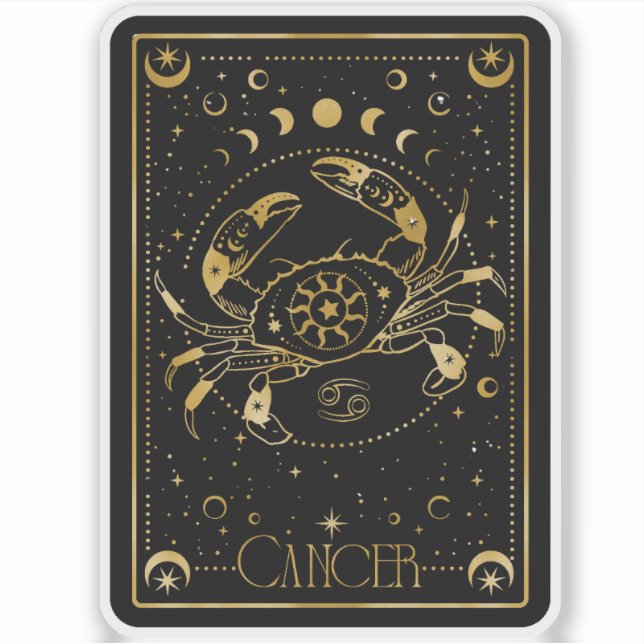Zodiac Cancer Astrologischer Black & Gold Sticker (Vorderseite)