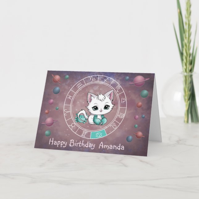 Zodiac Cancer Niedlich Cat Wheel Planet Astrologie Karte (Vorderseite)