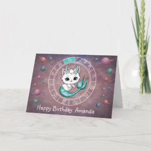 Zodiac Capricorn Niedlich Cat Wheel Planet Astrolo Karte