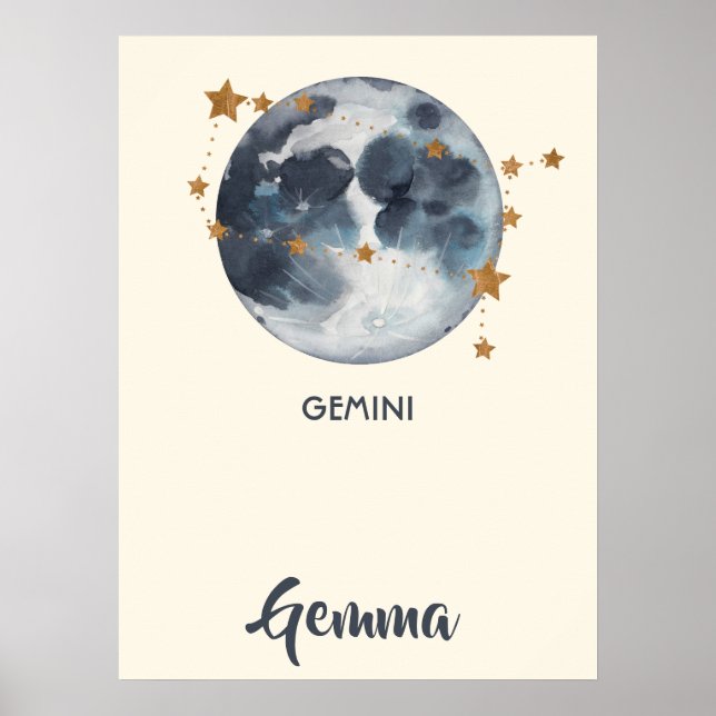 Zodiac Celestial Gemini Kinderzimmer Kunst, Dichtu Poster (Vorne)