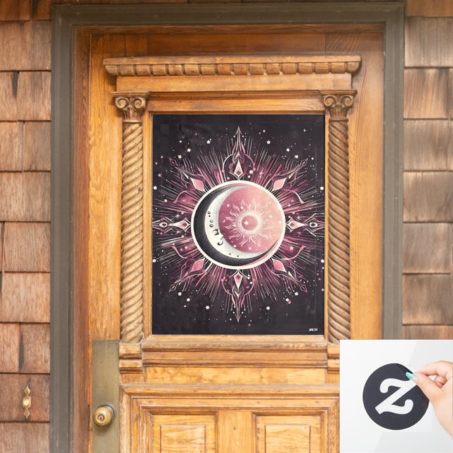 Zodiac Celestial Sun Moon Stars Pink Black Fensteraufkleber (Haustür)