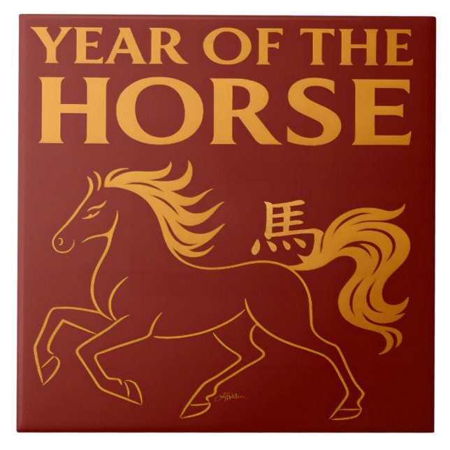 Zodiac Chinese New Year 2026 Horse Fliese (Vorderseite)