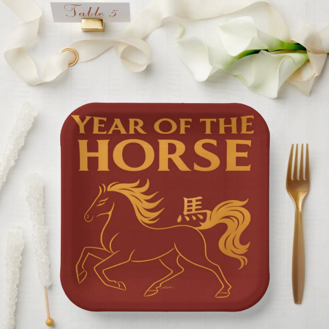 Zodiac Chinese New Year 2026 Horse Pappteller (Hochzeit)