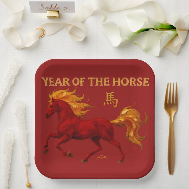 Zodiac Chinese New Year 2026 Yang Fire Horse Pappteller (Hochzeit)