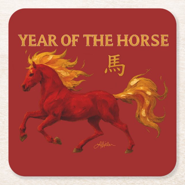 Zodiac Chinese New Year 2026 Yang Fire Horse Rechteckiger Pappuntersetzer (Vorderseite)
