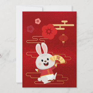 Zodiac Chinese Rabbit Gold Red Foil Feiertagskarte