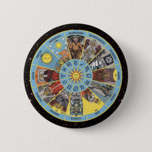 Zodiac Circle w Astrologische Symbole & Tarot Card Button