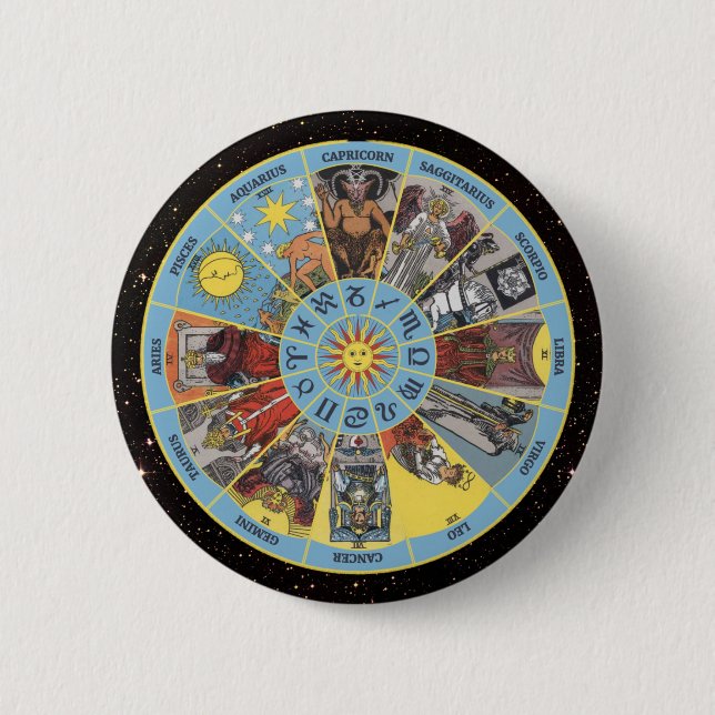 Zodiac Circle w Astrologische Symbole & Tarot Card Button (Vorderseite)